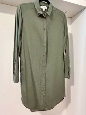 H&M Olive Green Boyfriend Button-up Shirt Dress